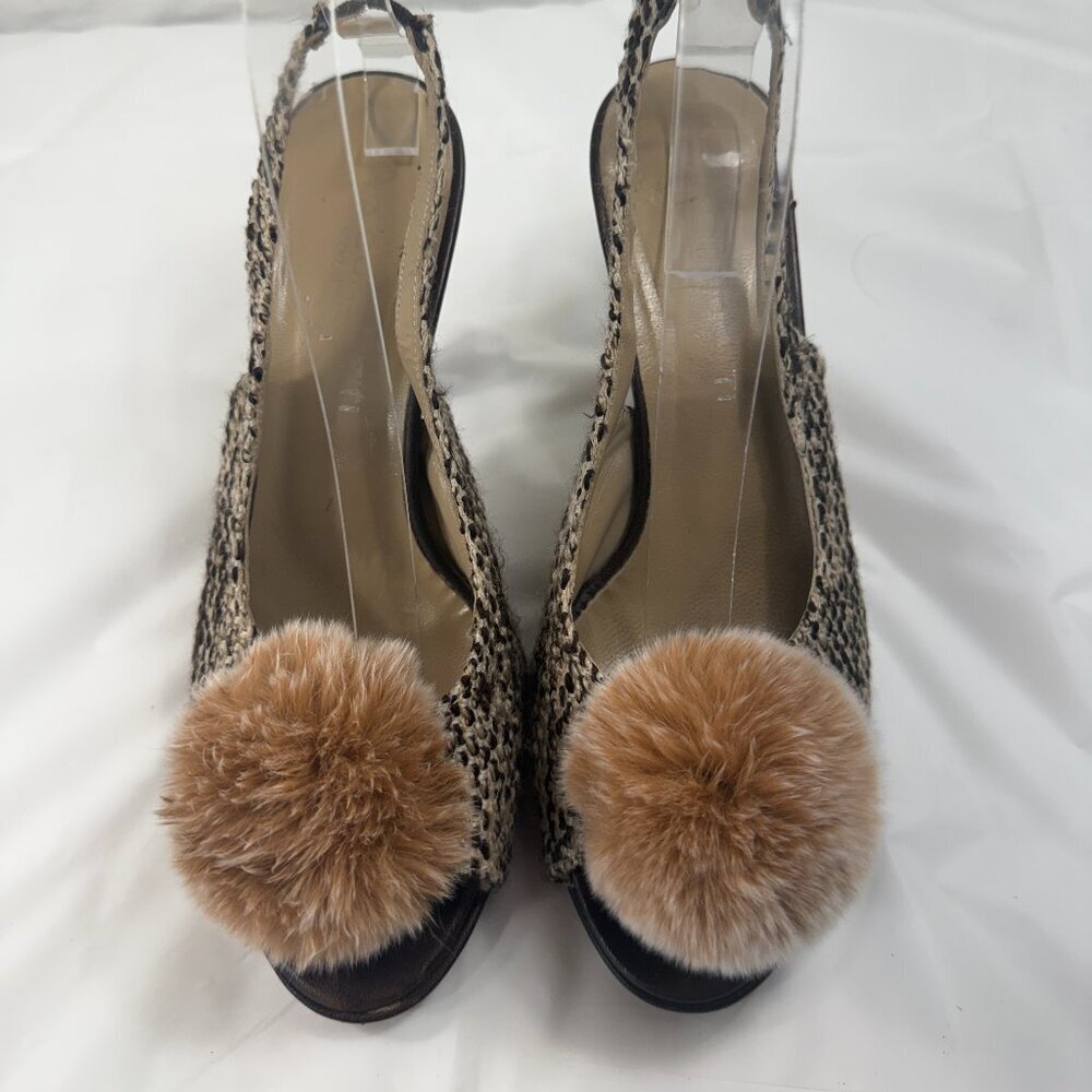 Via Condotti tweed heels with pom poms size 8